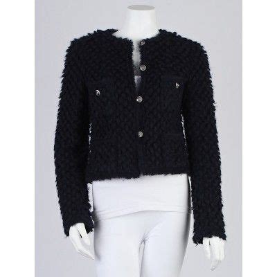 chanel white knit jacket navy stripes|Chanel mohair jacket.